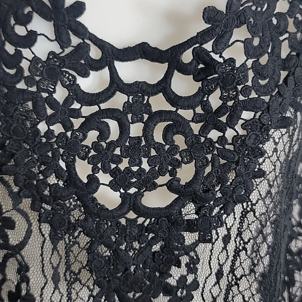 Hollister Boho Long Sleeve Round Neck Knit Crop Black Lace Top XS